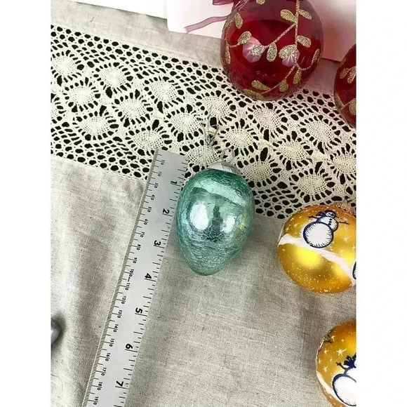 Lot of 14 VTG Christmas Ornaments Hearts Ceramic Glass Snowman Cracked Glitter - Picture 2 of 13